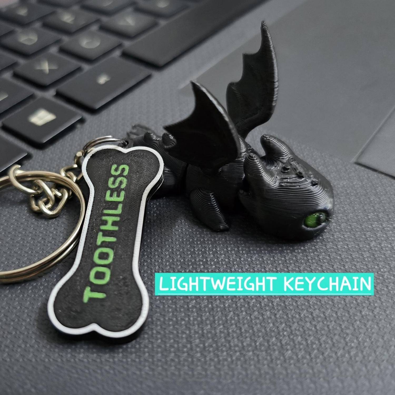 AVCW Toothless Dragon Keychain 3D Printed | Cute Night Fury Keyring Gift Key Chain