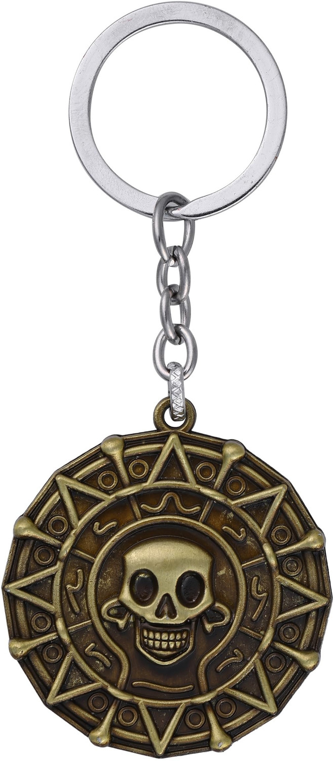 Image of RV Mart Aztec Coin Pirate of the Caribbean Skull Keychain Jack Sparrow Key Chain Ring Key Chain