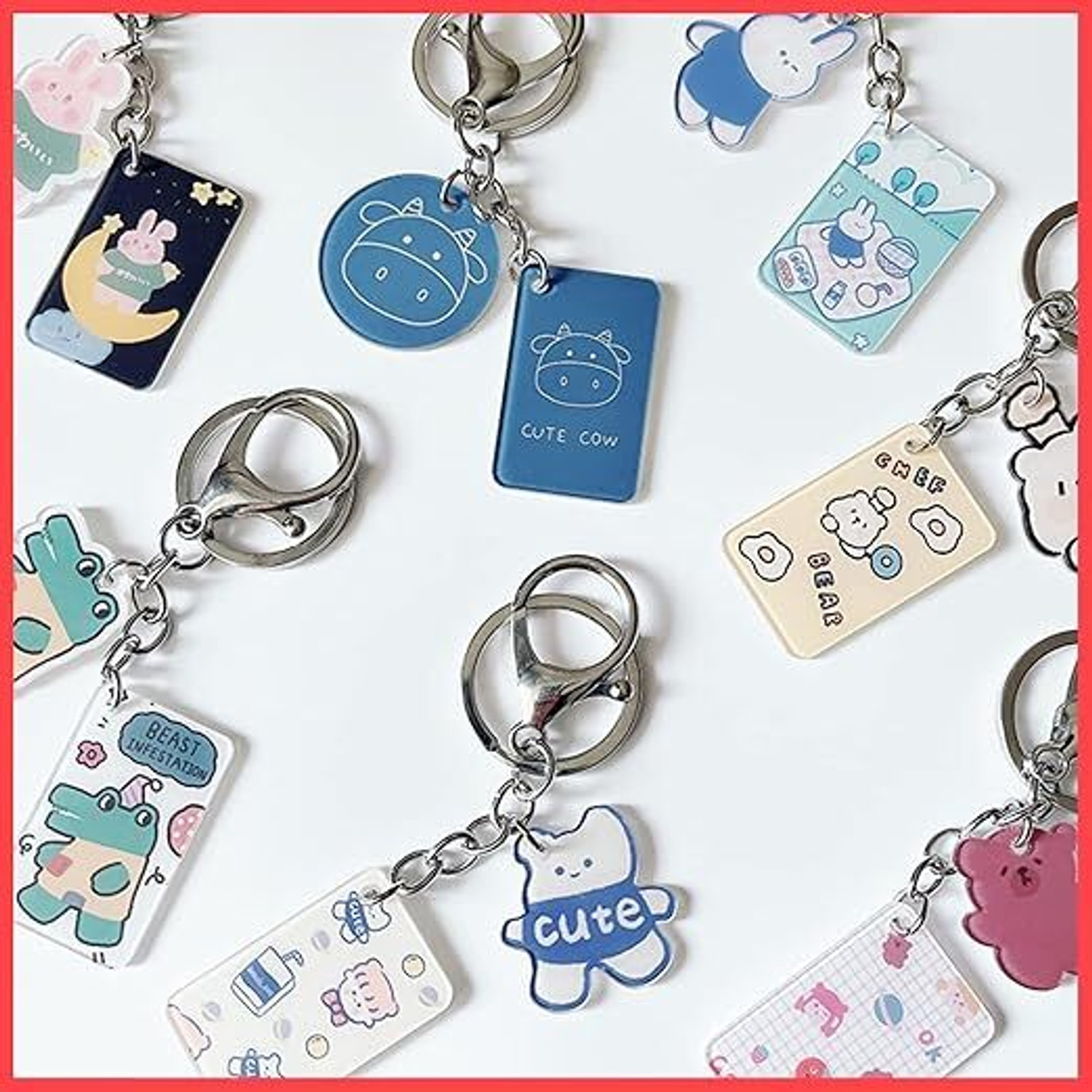 Image of Wolpin Multicolor Keyring & Keychain Double Pendant Ring Key Chain