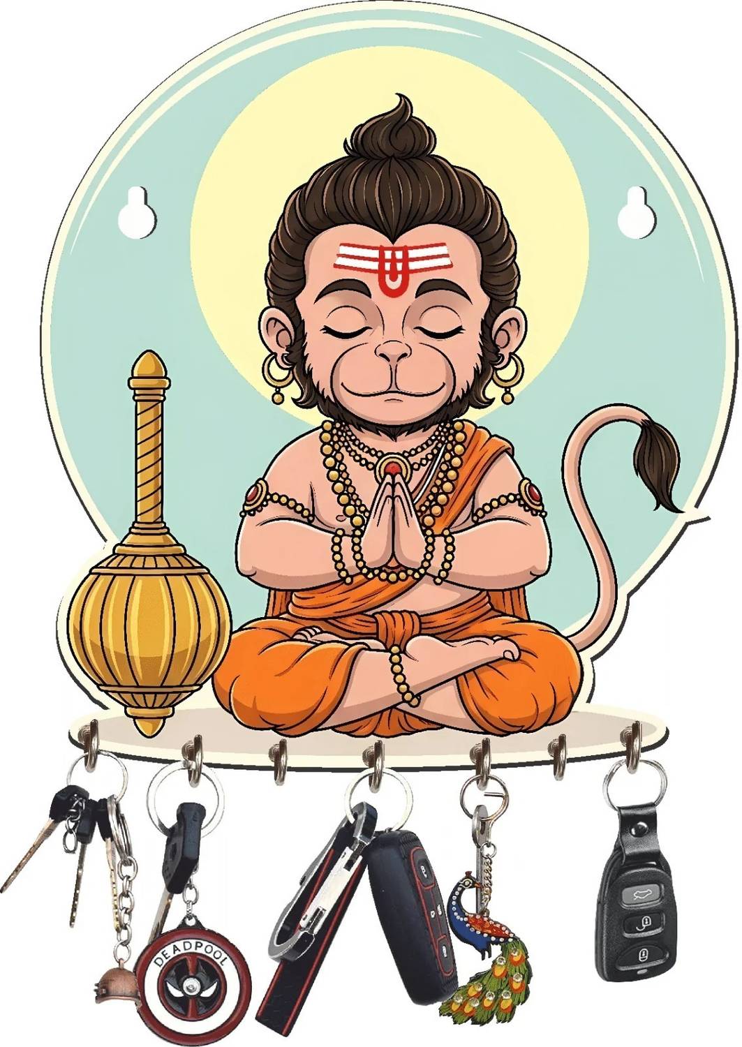 CAPIO ART Hanuman Ji /Religious Bajrangbali Key Ring /Durable Key Accessory Wood Key Holder