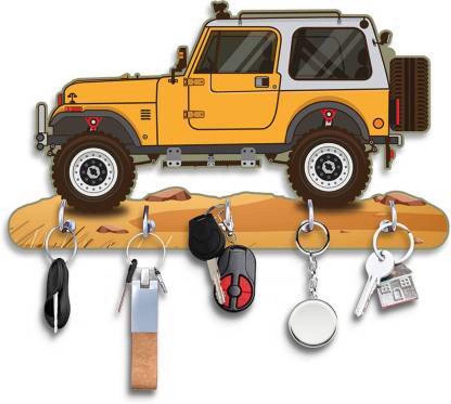 Arpita Crafts Arpita Crafts Yellow Thar Printed Key Holder For Home And Office Decor Wood Key Holder