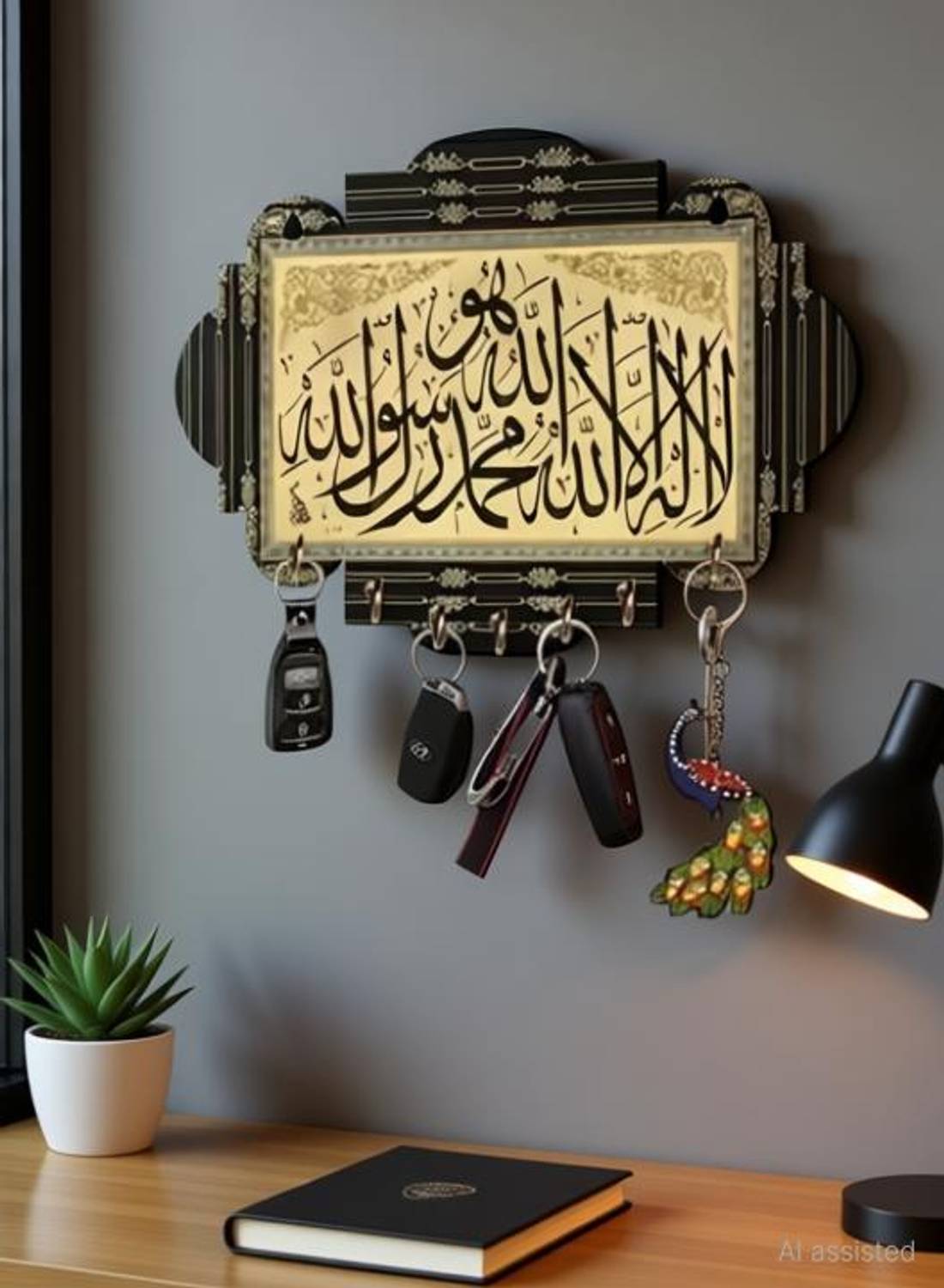 ambika fashion Islamic Key Hanger Wall Mounted Decoration | Wooden Keychain Hangers for Office Wood Key Holder