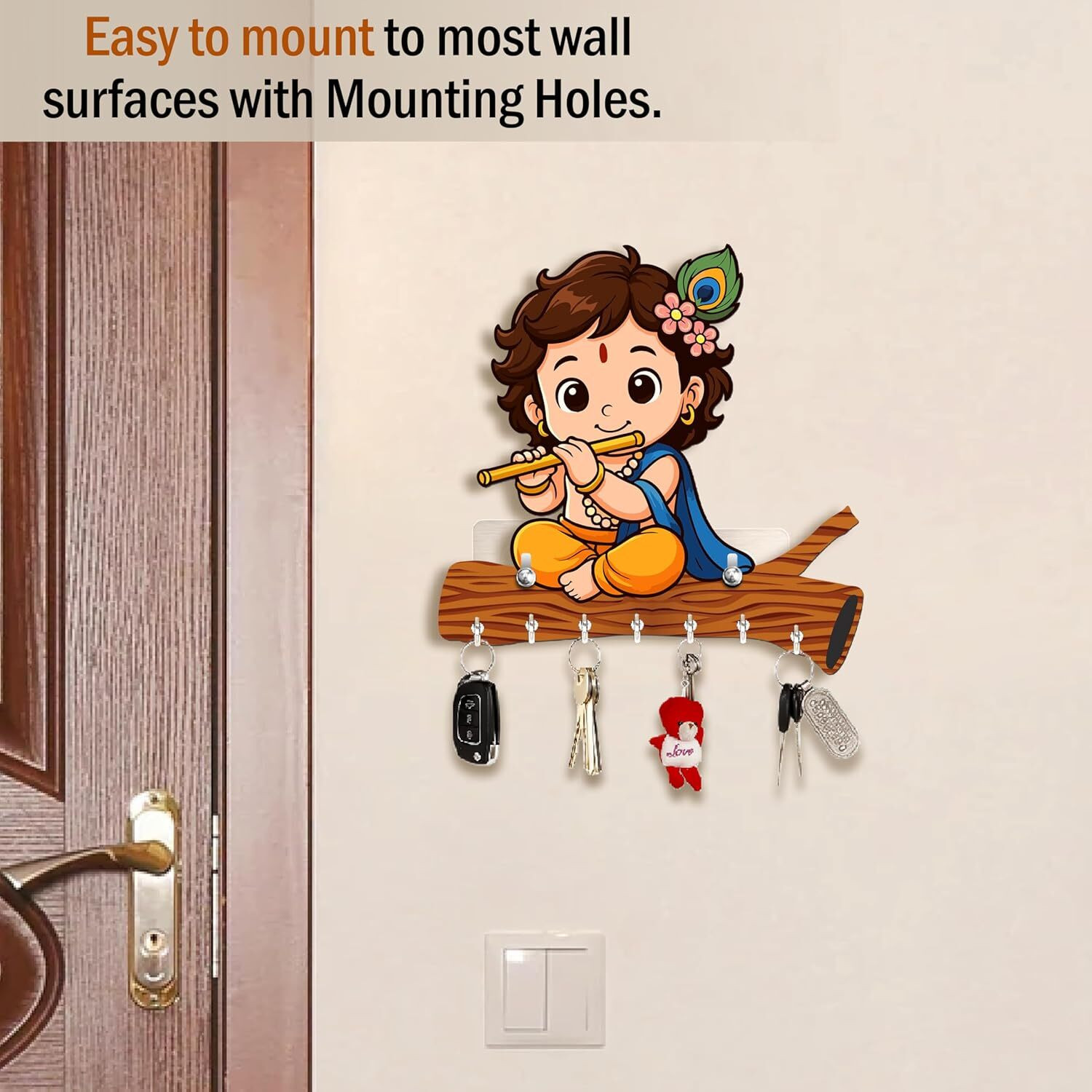 Image of CAPIO ART Designer Printed Krishna Shape Home Decor /Wall decor /key hanger /key organiser Wood Key Holder