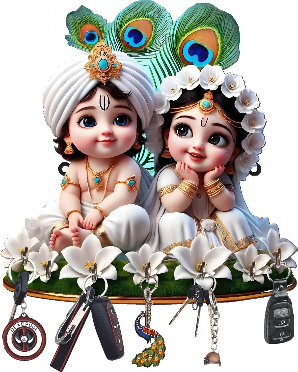 Shivmaan Art Premium Radha Krishna With More Pankh Wooden Key Holder for Home Decor for Wall Wood Key Holder