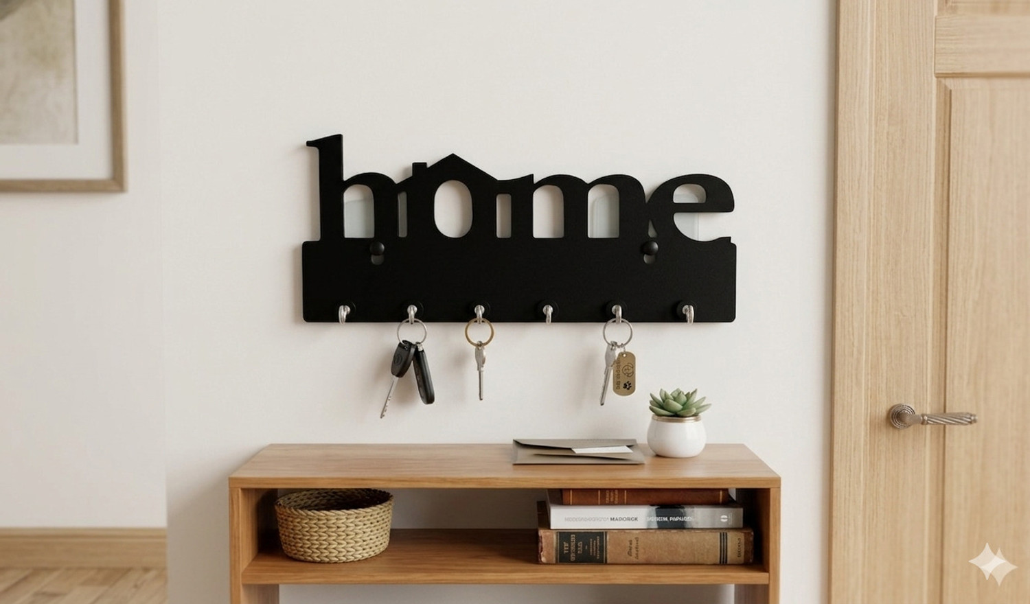 Image of HOME SPIRE Black Home Without Drill Wall Key Holder - Rustic Key Rack for Entryway Wood Key Holder