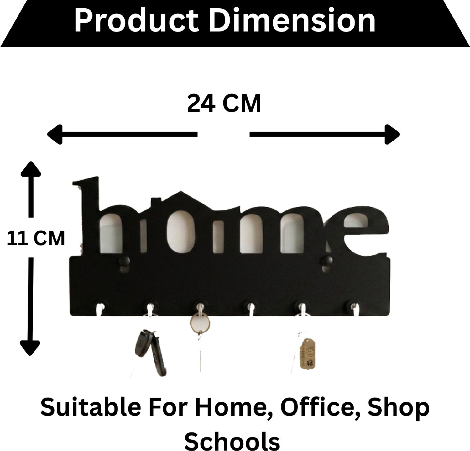 Image of HOME SPIRE Black Home Without Drill Wall Key Holder - Rustic Key Rack for Entryway Wood Key Holder