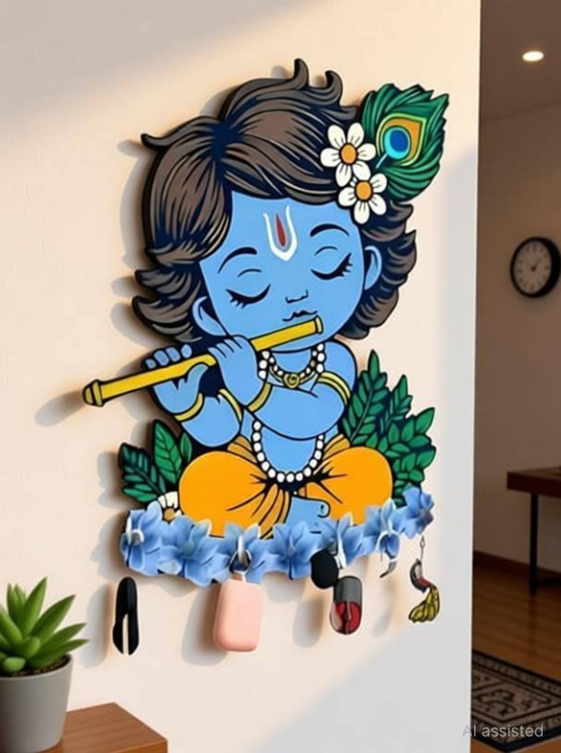 CAPIO ART Designer /Premium/Aesthtic UV Printed Kanha /Krishna Home And Office Decor Wood Key Holder