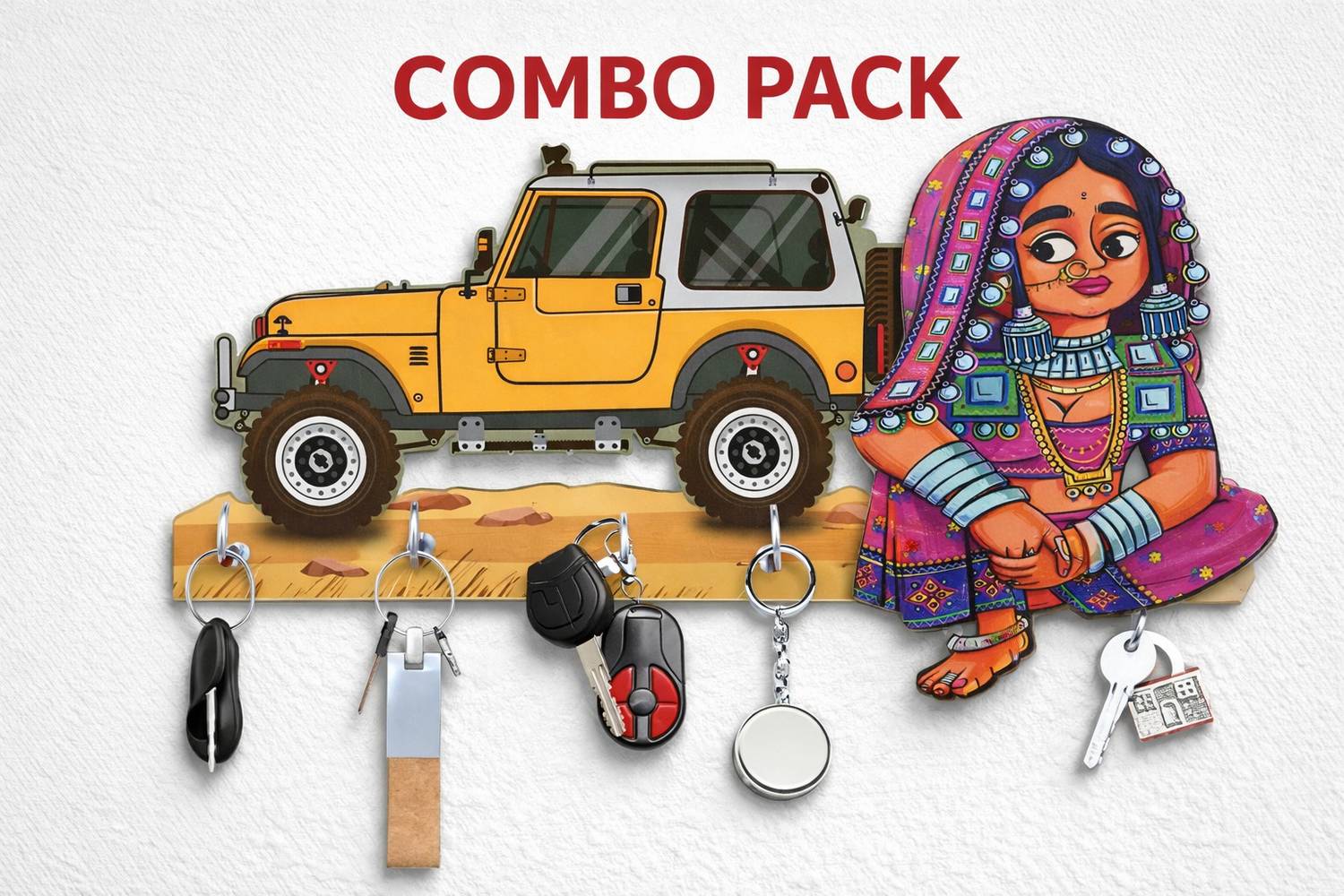 ANJANAM SALES Jeep Car Design Wooden Key Holder, Home Decor Items, Key Stand for Home & Office Wood Key Holder