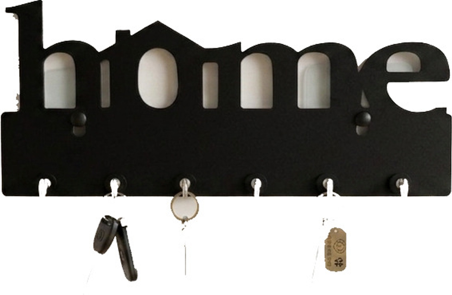 Image of HOME SPIRE Black Home Without Drill Wall Key Holder - Rustic Key Rack for Entryway Wood Key Holder