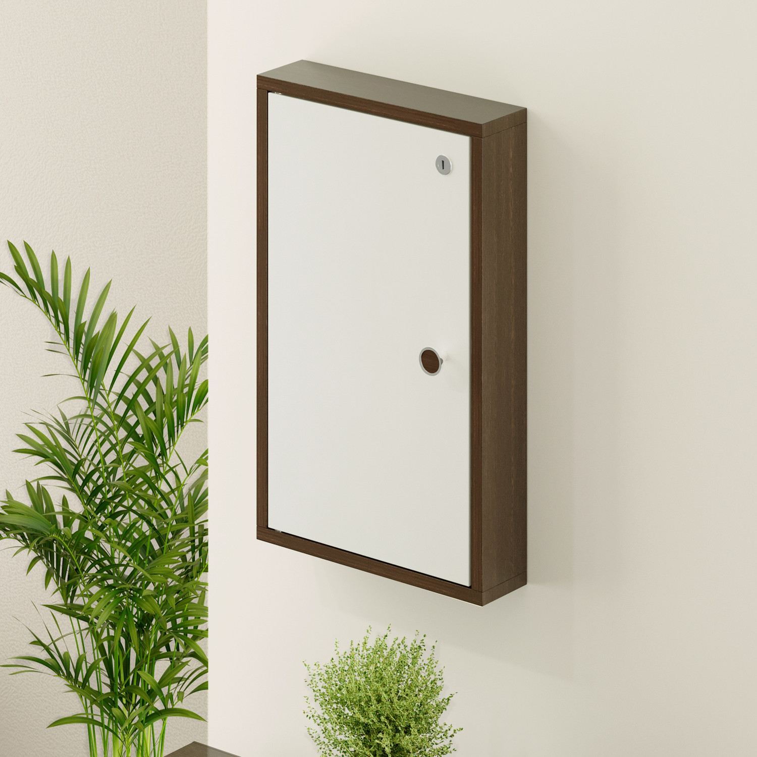 Image of BLUEWUD Torene Wall Mount Key Box Cabinet, Key Holder with Locker Upto 40 Keys Wood Key Holder