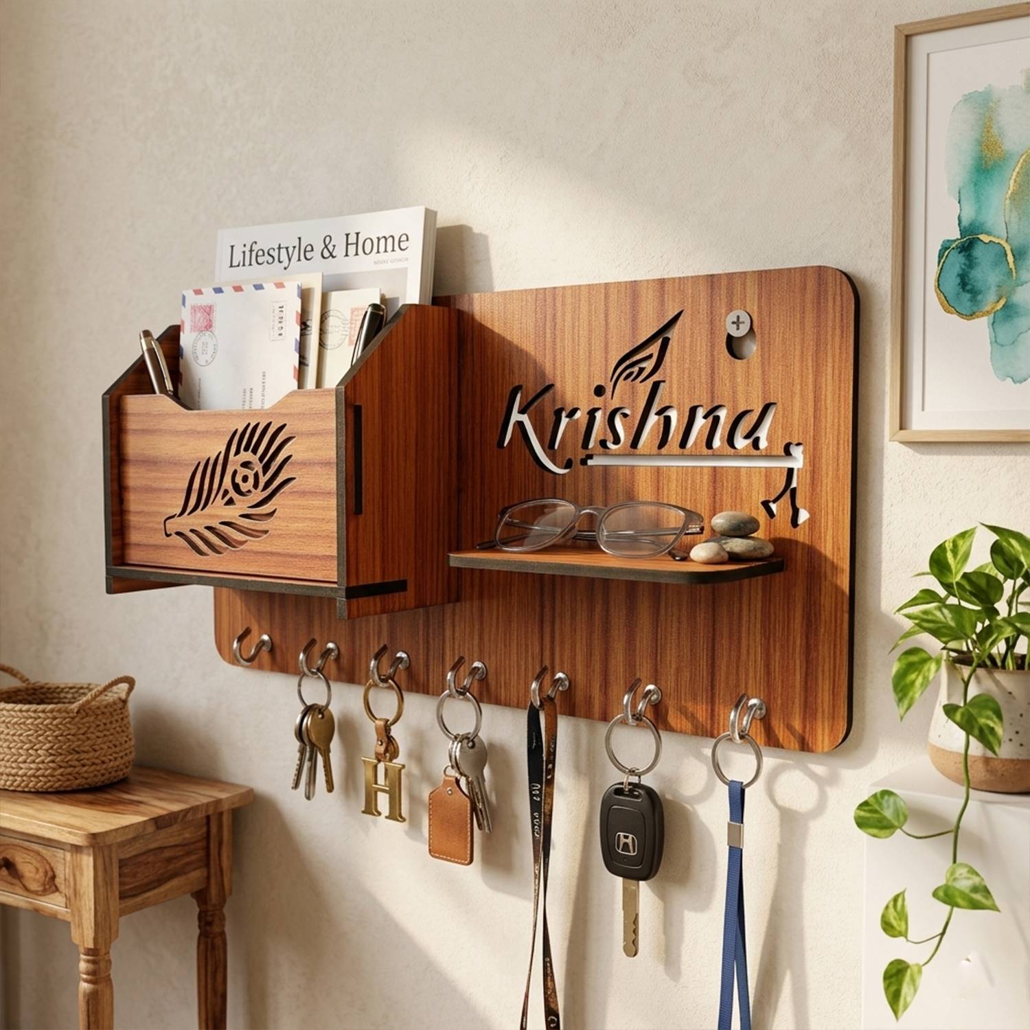 AKAAY Premium Wooden Key Holder | Wall Hanging Key Organizer Wood Key Holder