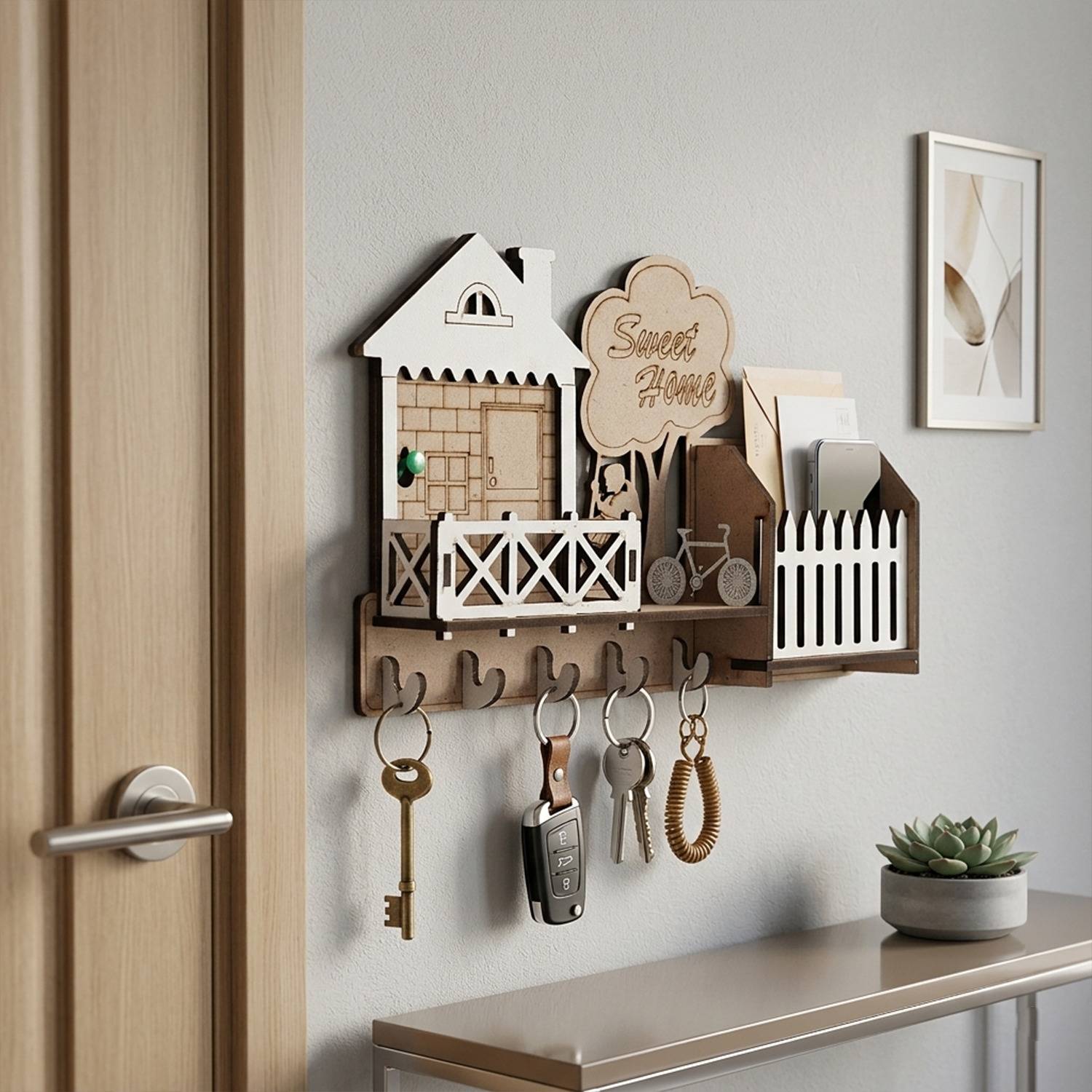 AKAAY Key Holder for Wall with Shelf Storage Wood Key Holder