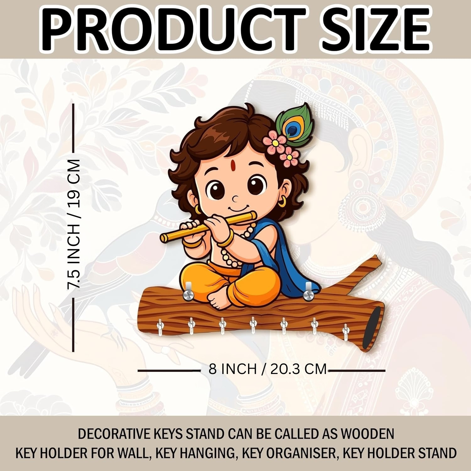 Image of CAPIO ART Designer Printed Krishna Shape Home Decor /Wall decor /key hanger /key organiser Wood Key Holder