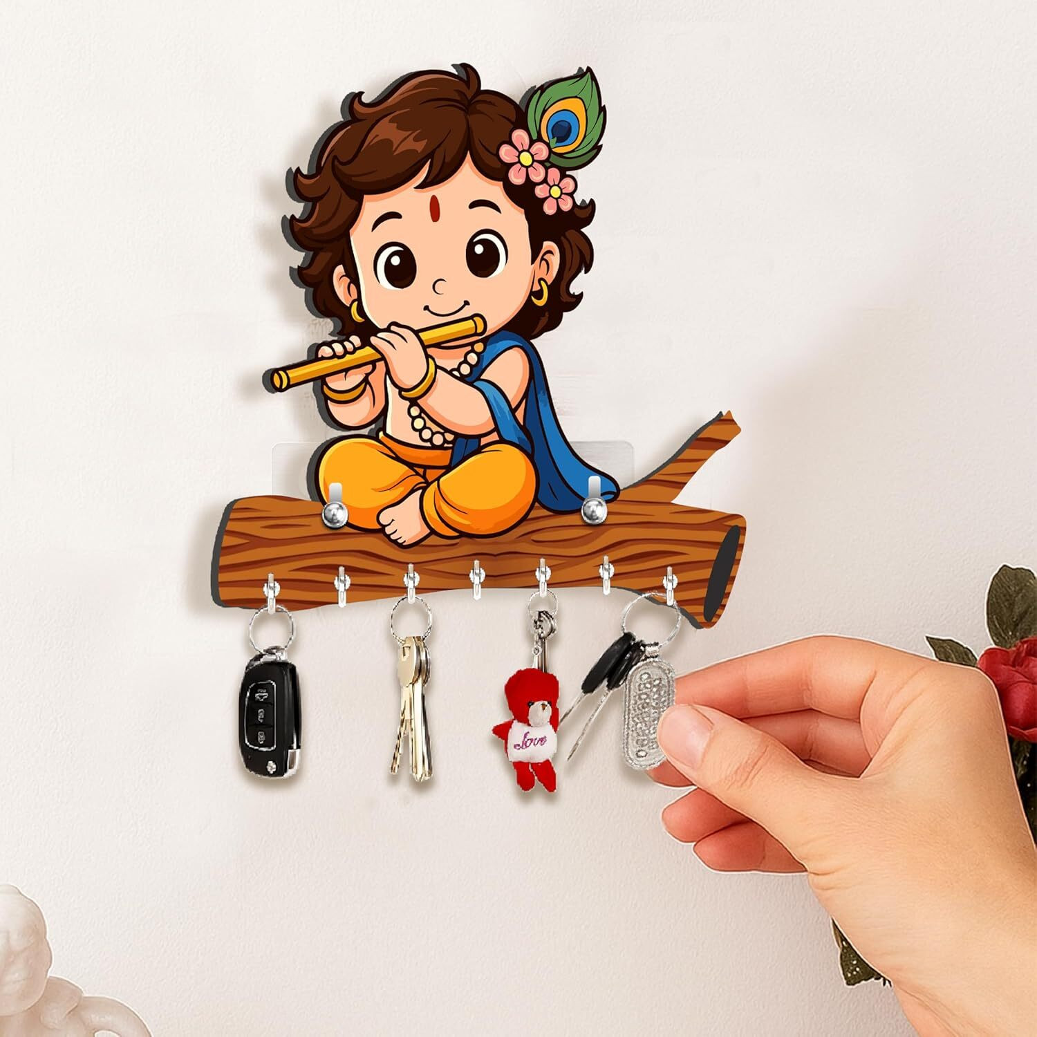 Image of CAPIO ART Designer Printed Krishna Shape Home Decor /Wall decor /key hanger /key organiser Wood Key Holder