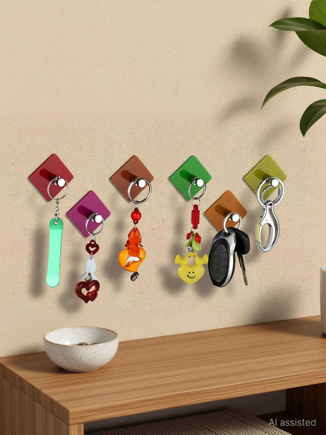 ZENOVIA Multicolor Square Acrylic Self Adhesive Key Holder for