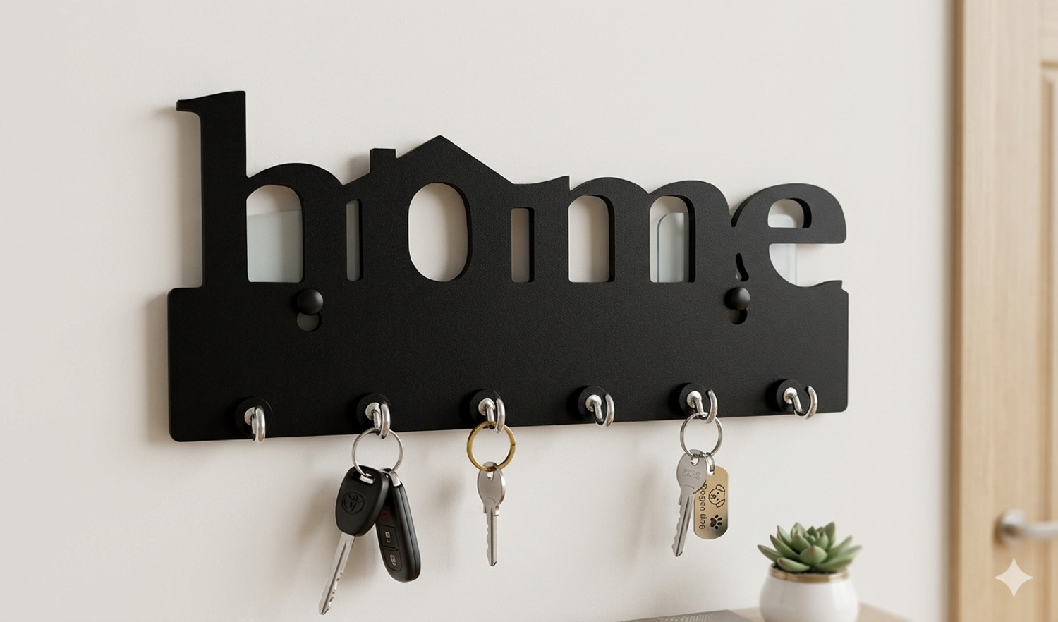 Image of HOME SPIRE Black Home Without Drill Wall Key Holder - Rustic Key Rack for Entryway Wood Key Holder