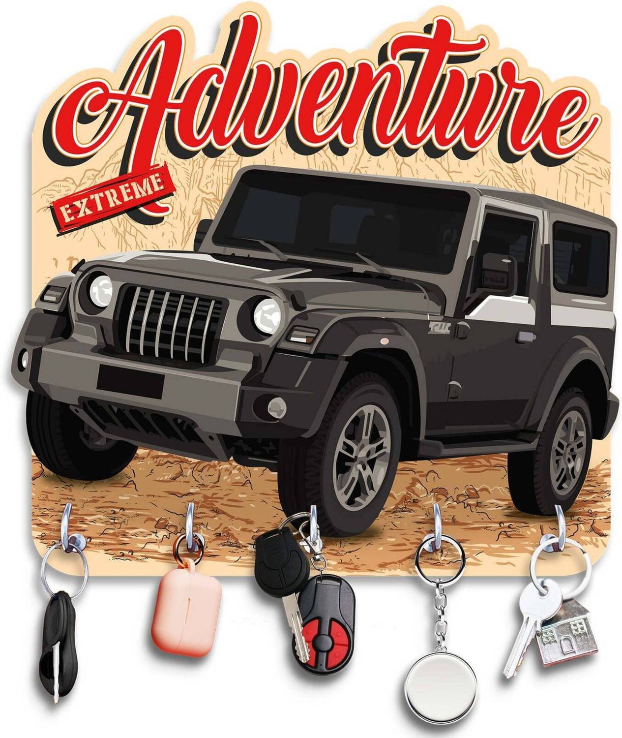 AAYOG CREATIONS Adventure Thar Printed Key Holder For Home And Office Decor Wood Key Holder