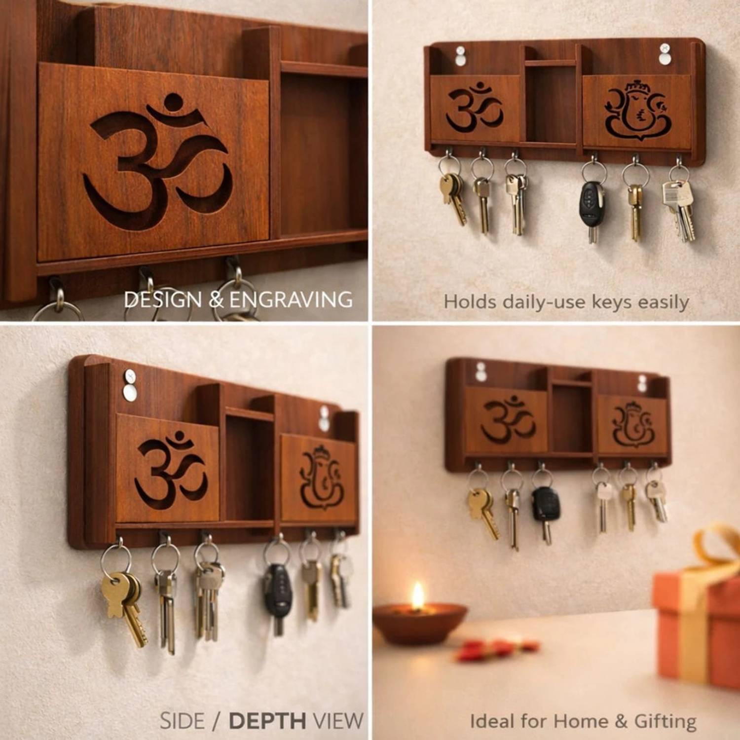 woodenmakes Wooden Key Holder with Om & Ganesh - Image 4