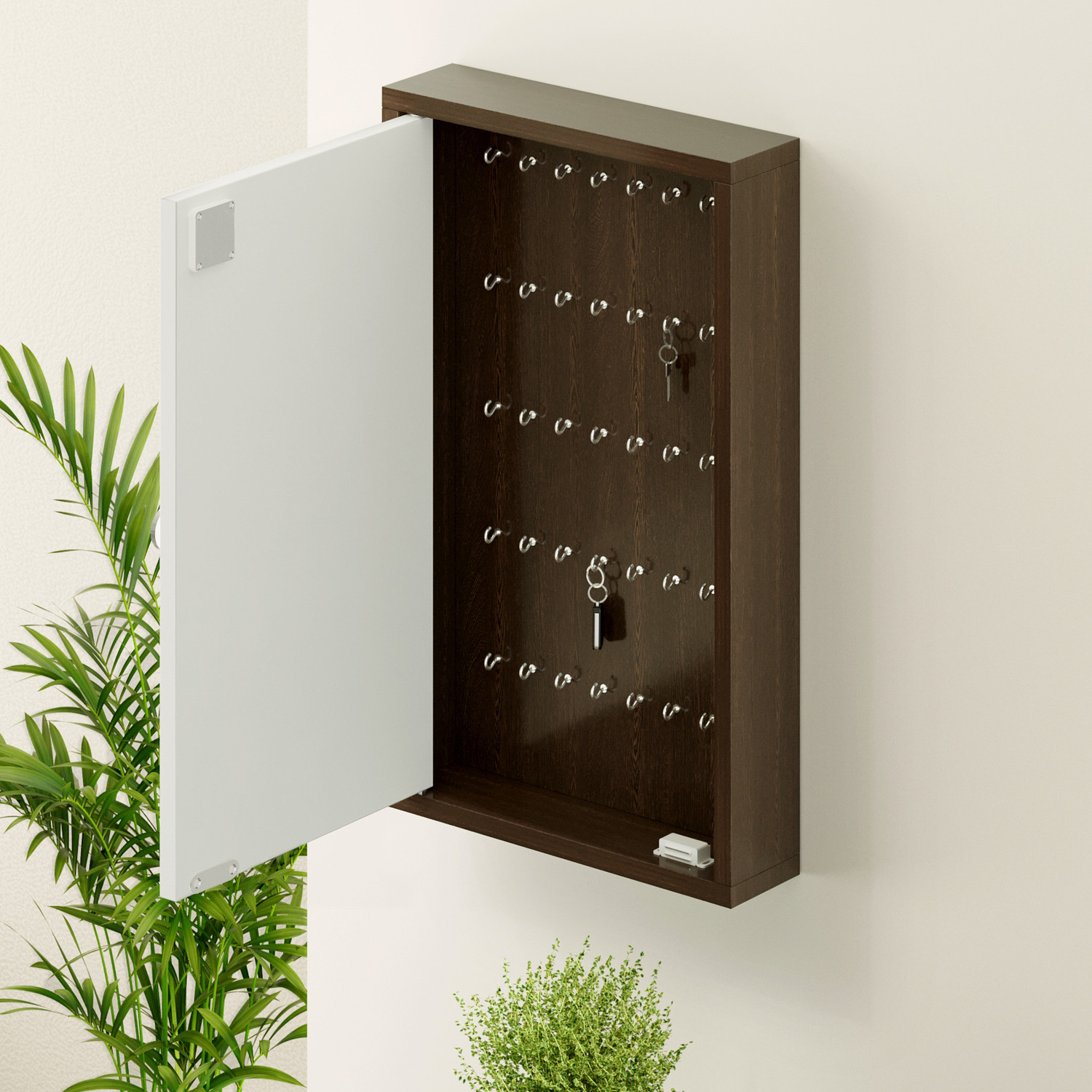 Image of BLUEWUD Torene Wall Mount Key Box Cabinet, Key Holder with Locker Upto 40 Keys Wood Key Holder
