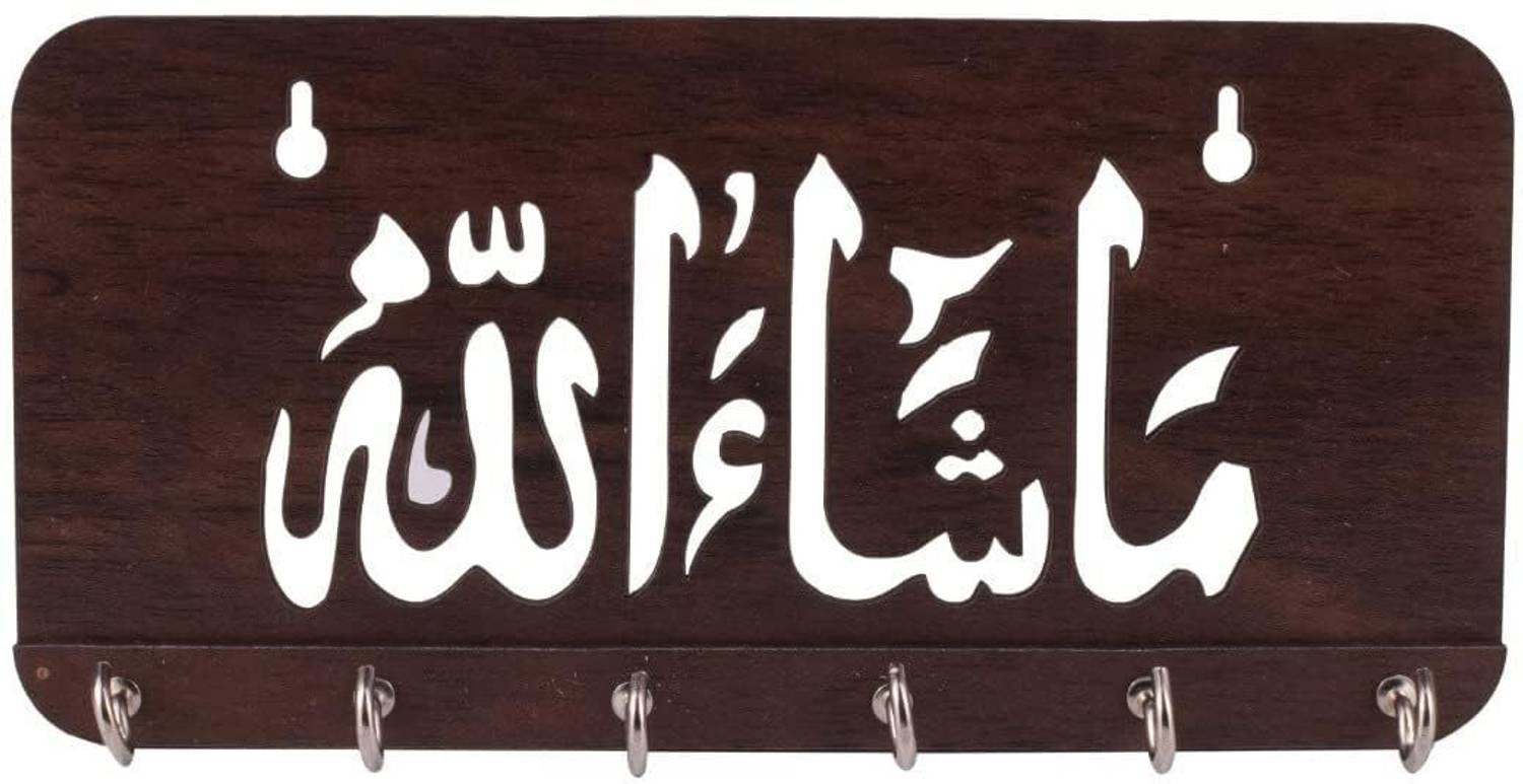 CRAFTY COTTAGE Designer Wooden Wall Mount Key Holder for Home (Urdu) Wood Key Holder