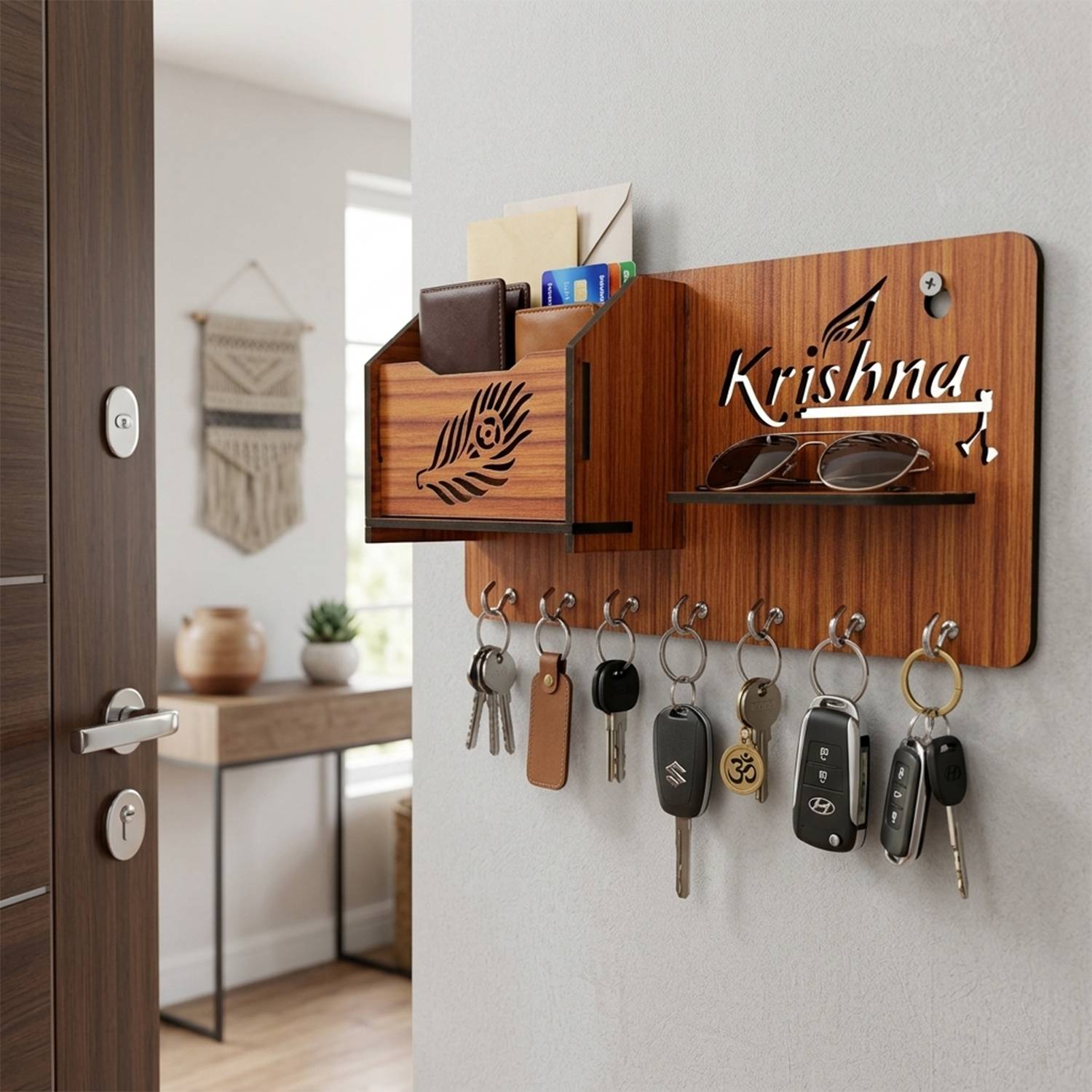 AKAAY tylish Wall Mounted Key Stand | Home Decor Key Organizer Rack Wood Key Holder