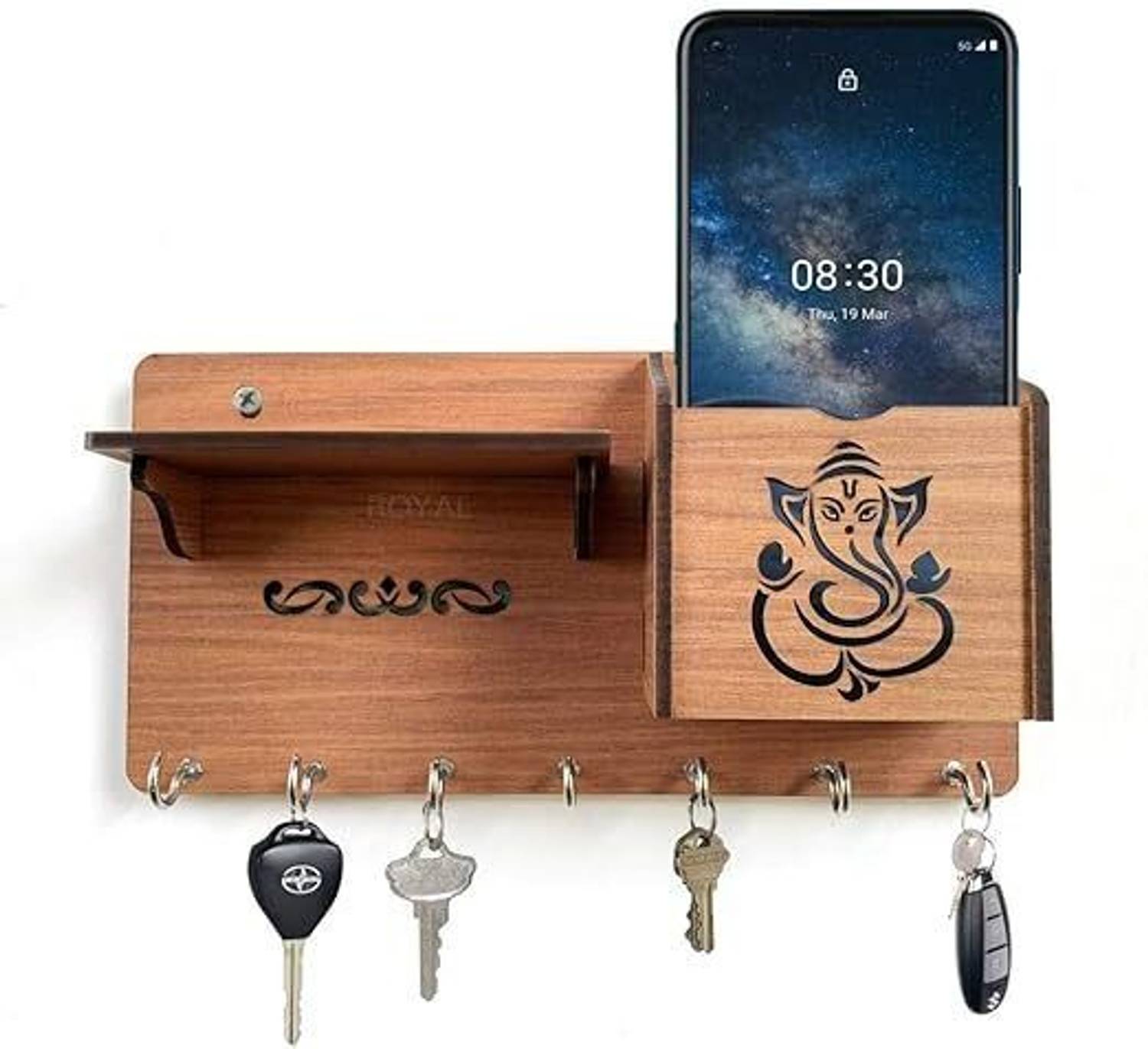 ELITECRAFT Lord Ganesha Keychain Holder for Home and Office Decor Wood Key Holder
