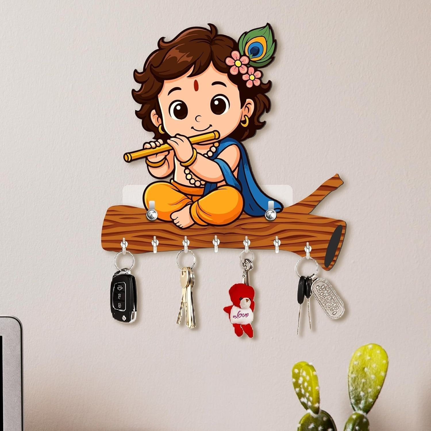 Image of CAPIO ART Designer Printed Krishna Shape Home Decor /Wall decor /key hanger /key organiser Wood Key Holder