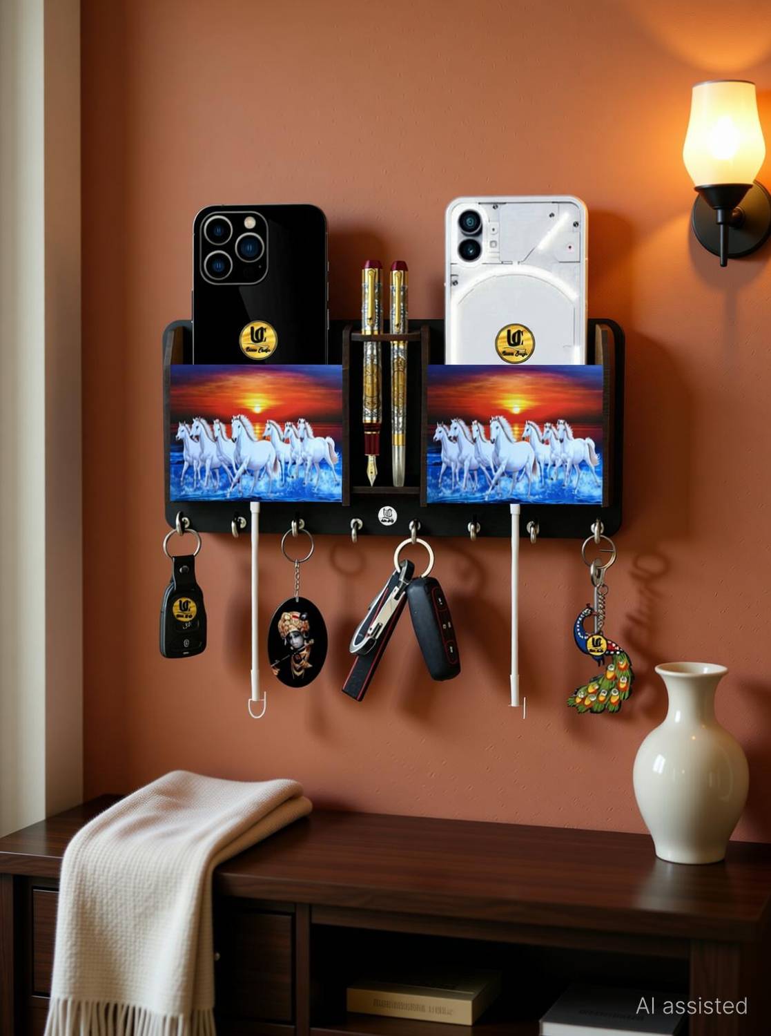AAYOG CREATIONS 7Horse for home/office/kitchen for wall Best decorative item for home décor Wood Key Holder