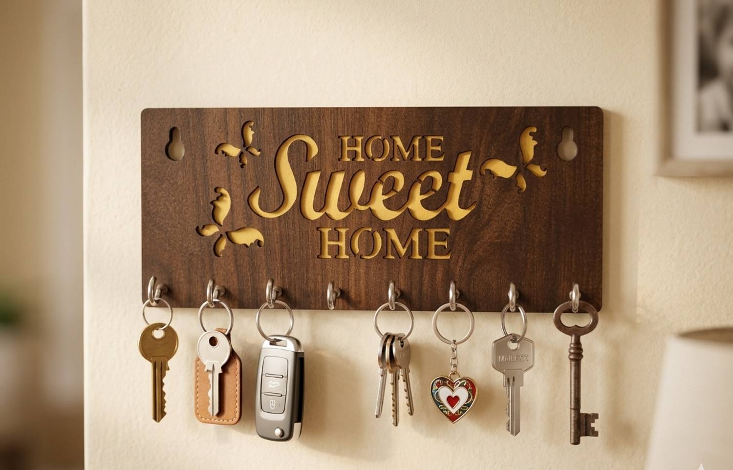 AanganAura Wood, Stainless Steel Key Holder