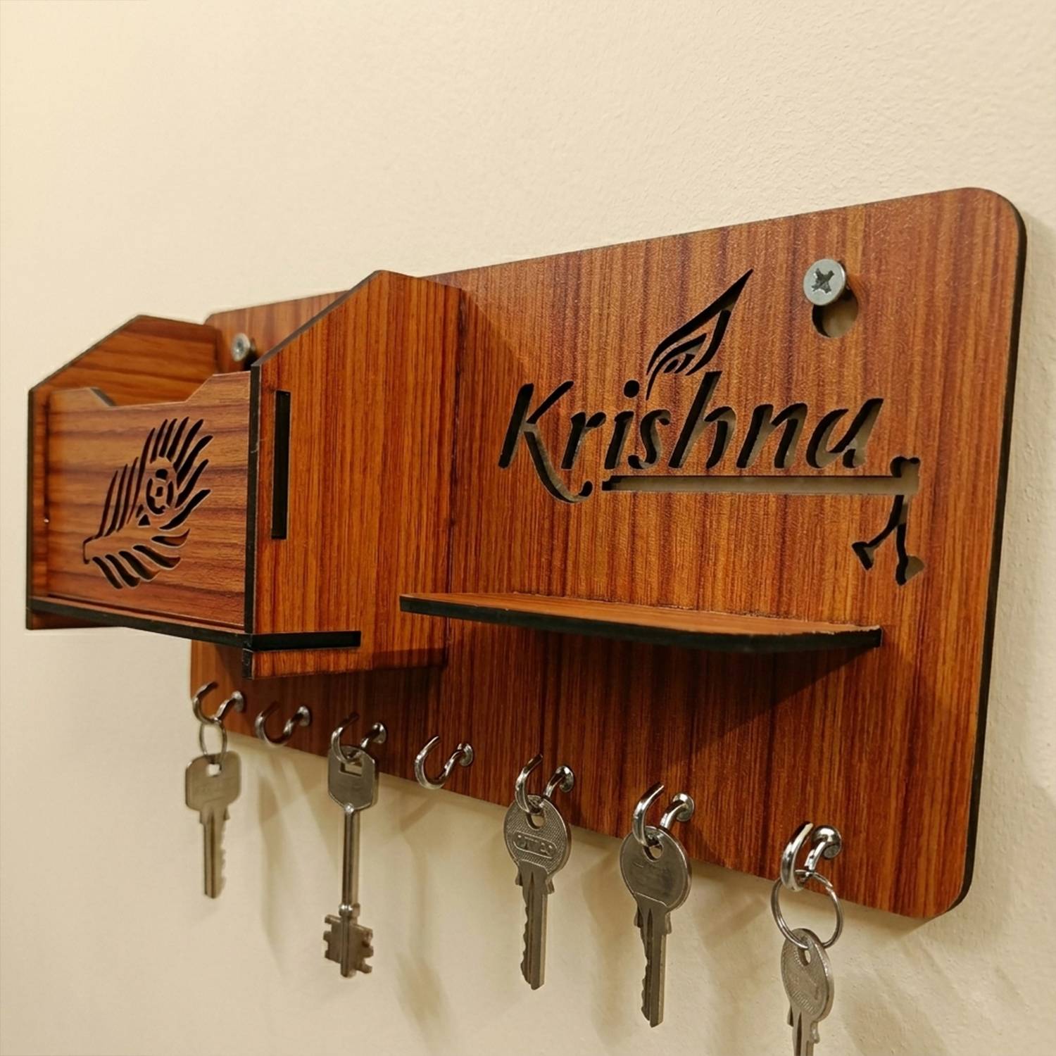 AKAAY Classic Wooden Key Holder Rack | Wall Mounted Key Stand Wood Key Holder