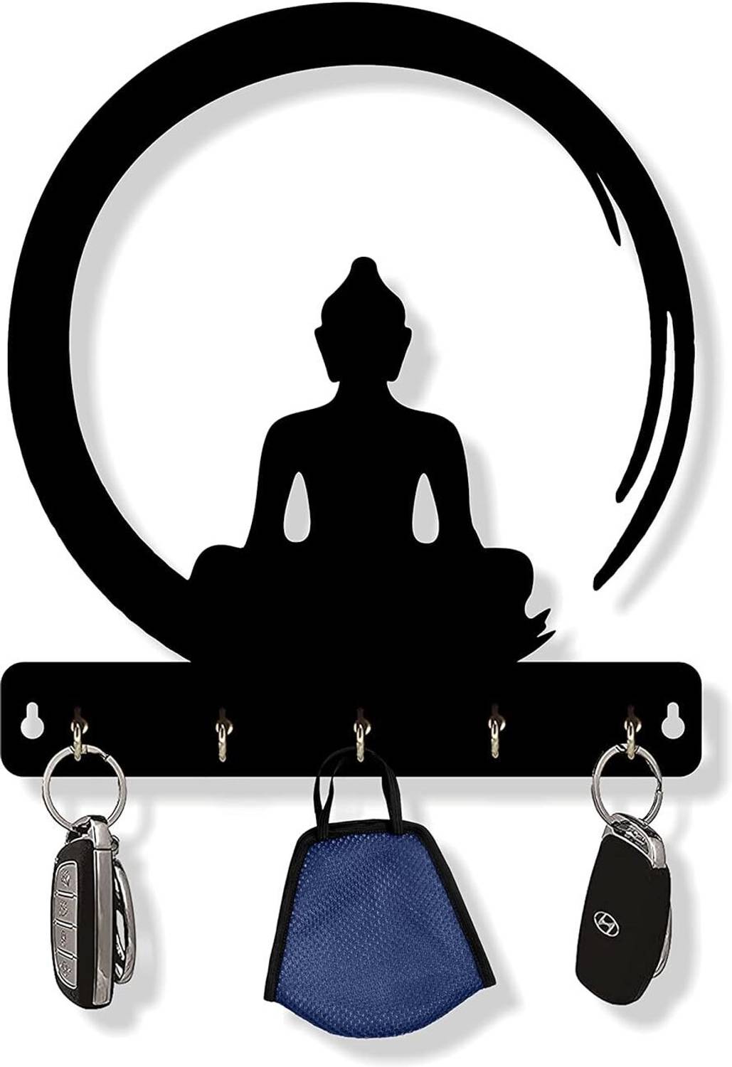 AuraZen Designer Black Edition Wooden Key Holders for Home/Office, Buddha Wood Key Holder