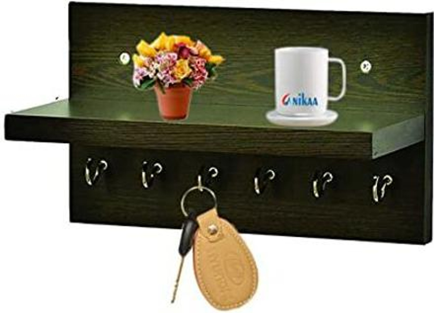Image of WOOD MINE KEY HOLDER AND HOME KEY STAND FOR WALL WITH 6HOOKS Wood Key Holder