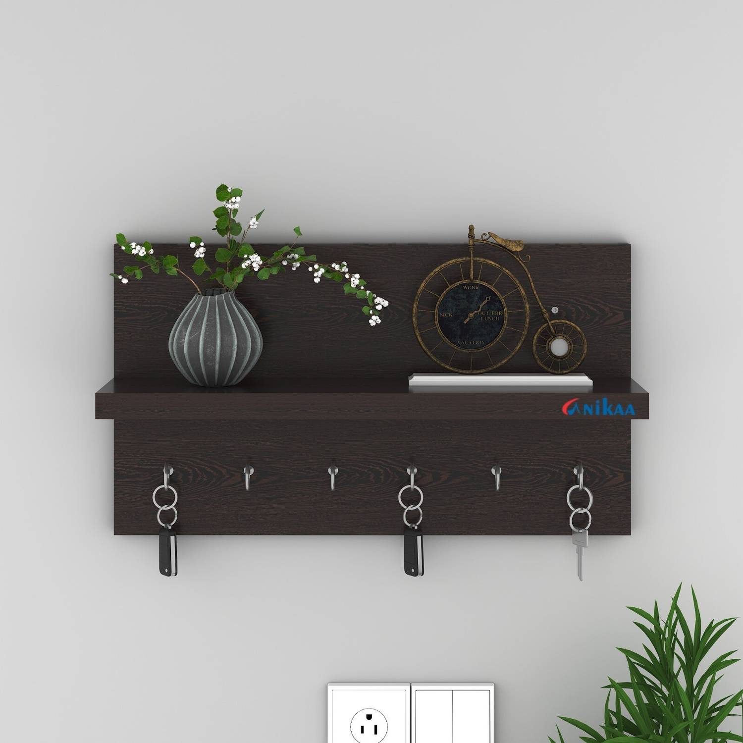 ANIKAA Evans Wall Mounted Key Holder/Hooks/Knobs with Decorative Face for Home, Office Wood Key Holder