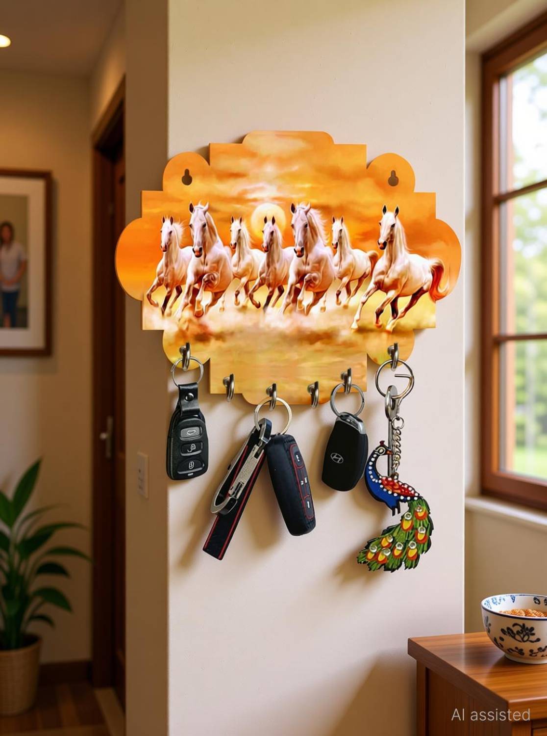 ambika fashion 7 Horse Wooden keyholder for home wall | key holder for Home Decor Wood Key Holder