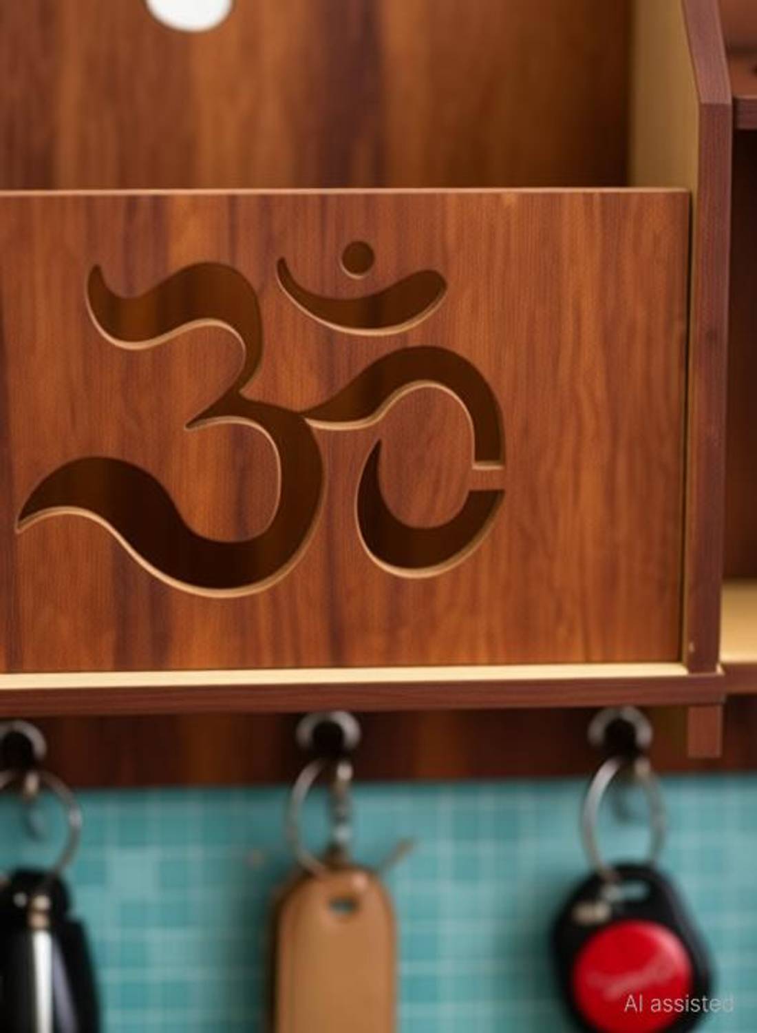 ARIVETS Spiritual Wooden Key Stand for Home Entrance with Hooks & Shelf Wood Key Holder