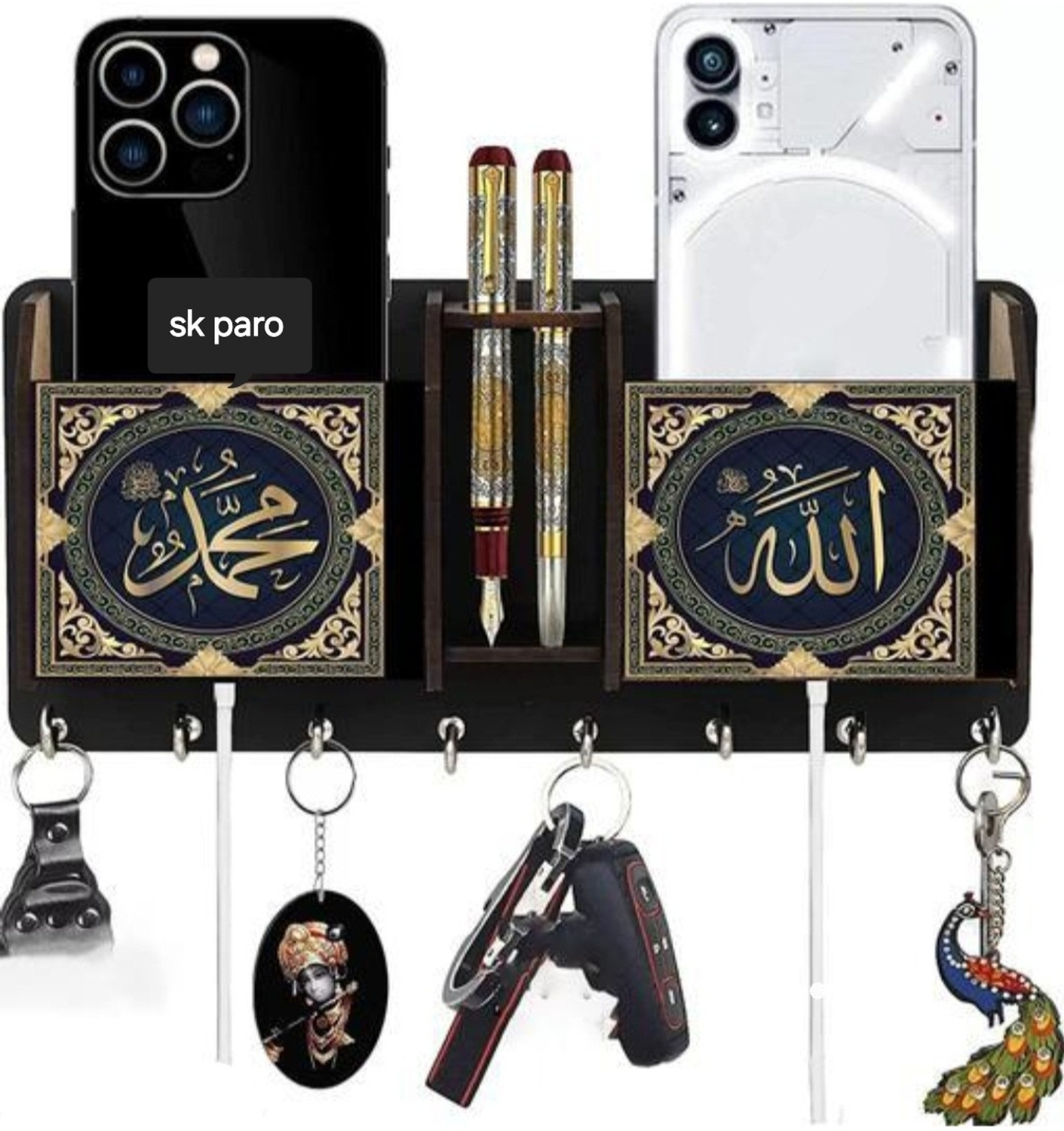Image of SK PARO Alla wood key holder pen stand and mobile stand Wood Key Holder