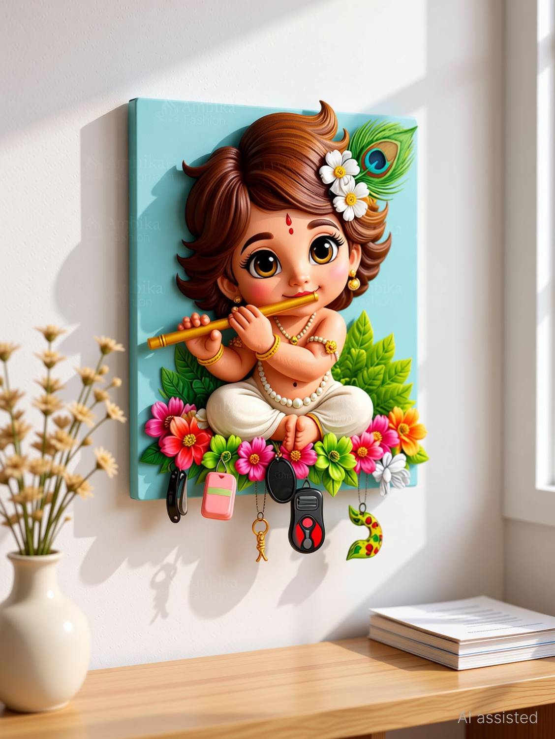 ambika fashion Kanha Key holder uv textured home decorative gift key holder Wood Key Holder