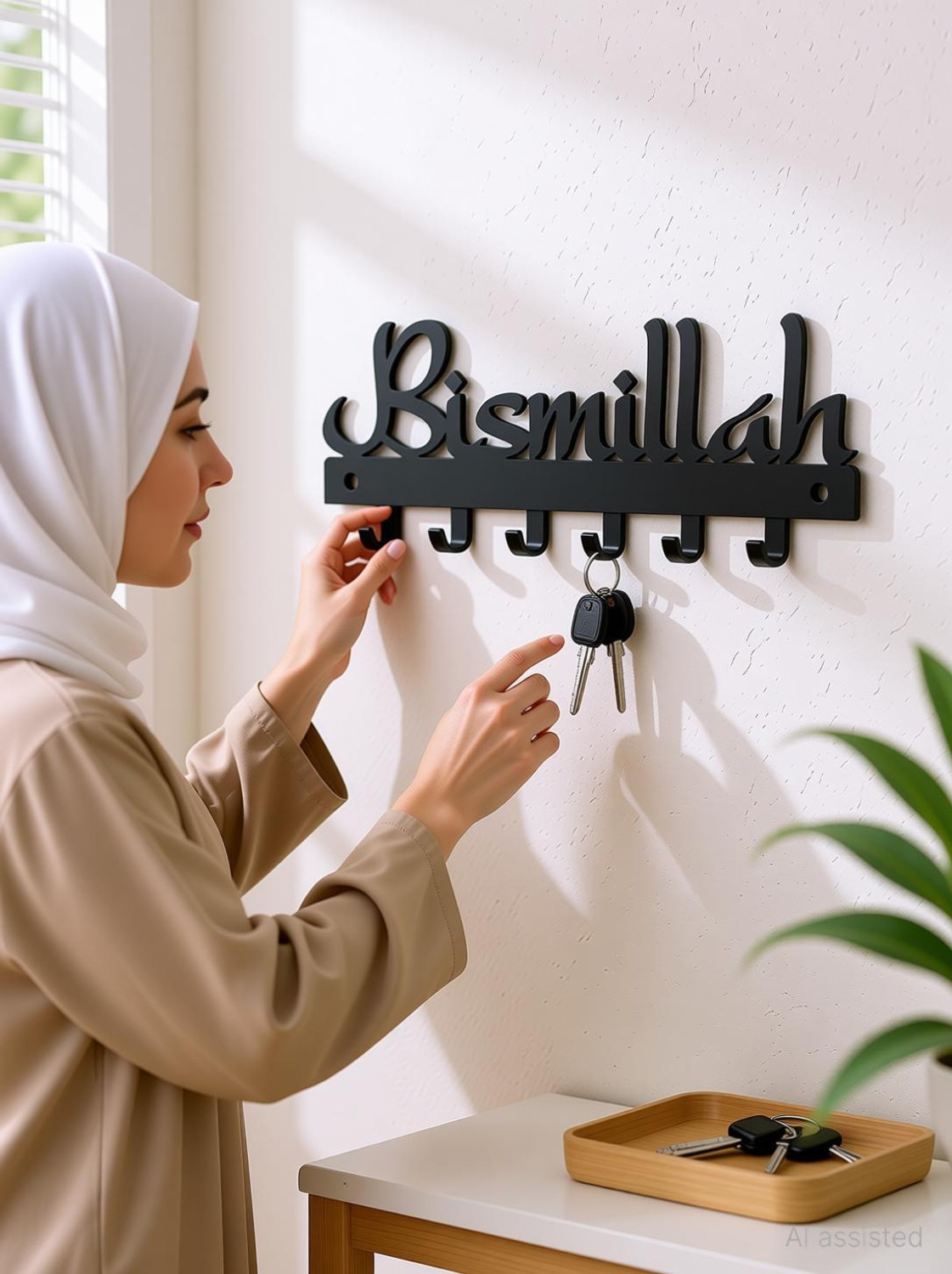 Image of VENTUOS Bismillah Islamic Metal Key Holder Wall Hanging Iron Key Holder