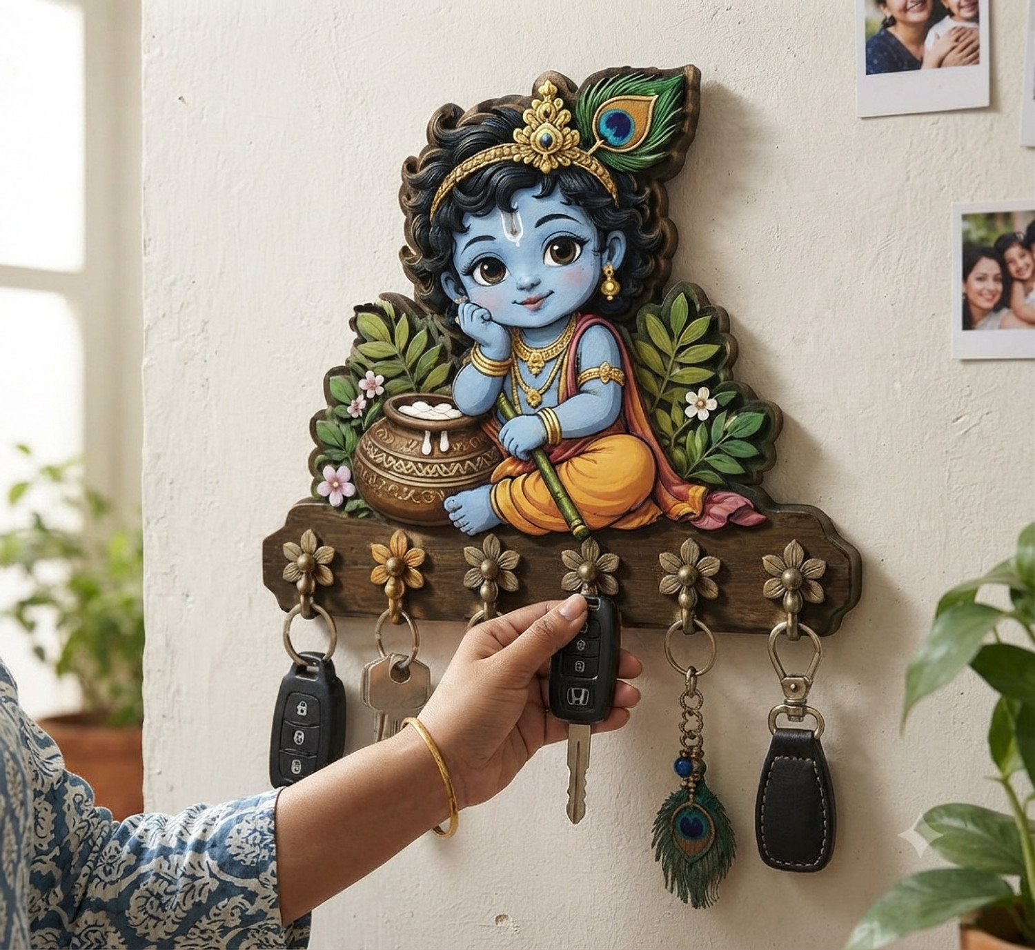 Image of VAYU CRAFT Wood Key Holder (6 Hooks)
