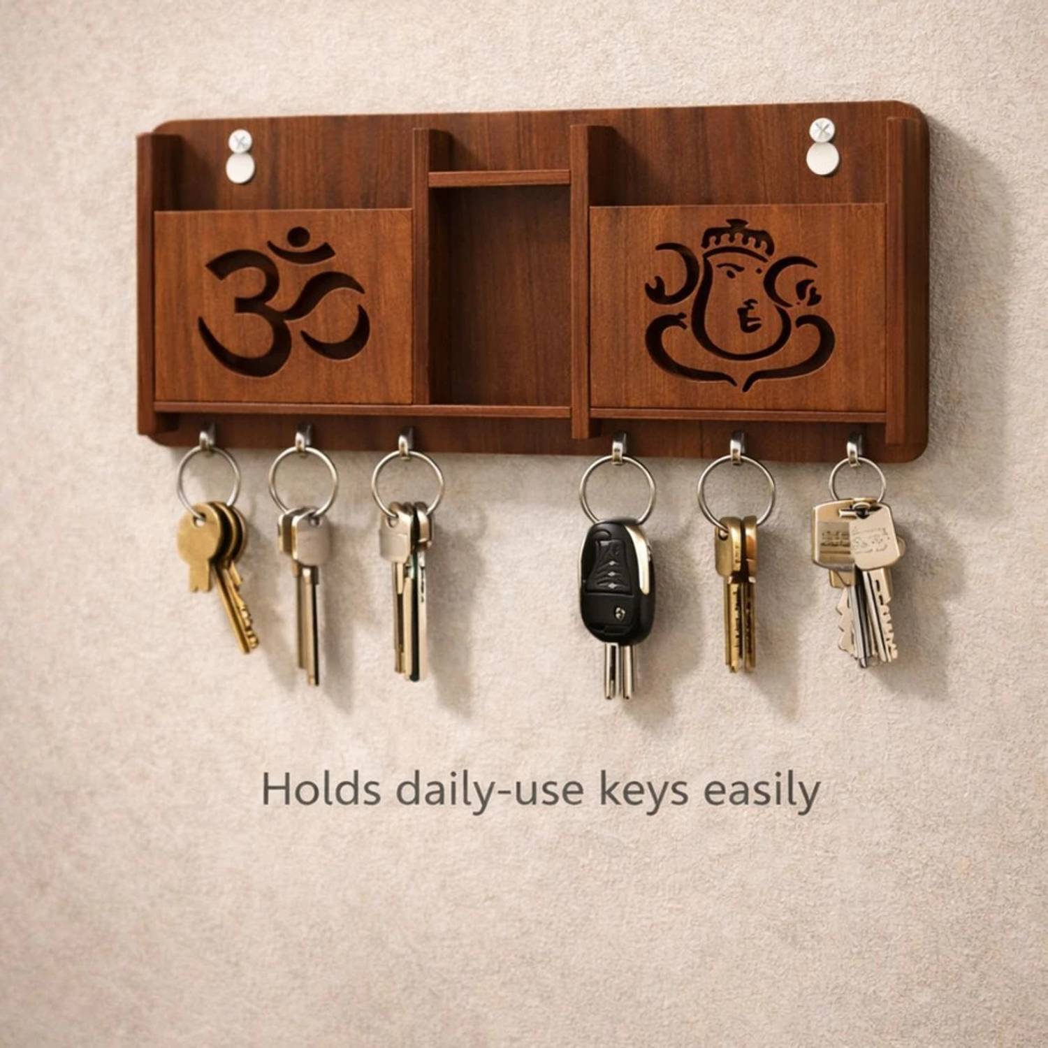 woodenmakes Wooden Key Holder with Om & Ganesh - Image 3