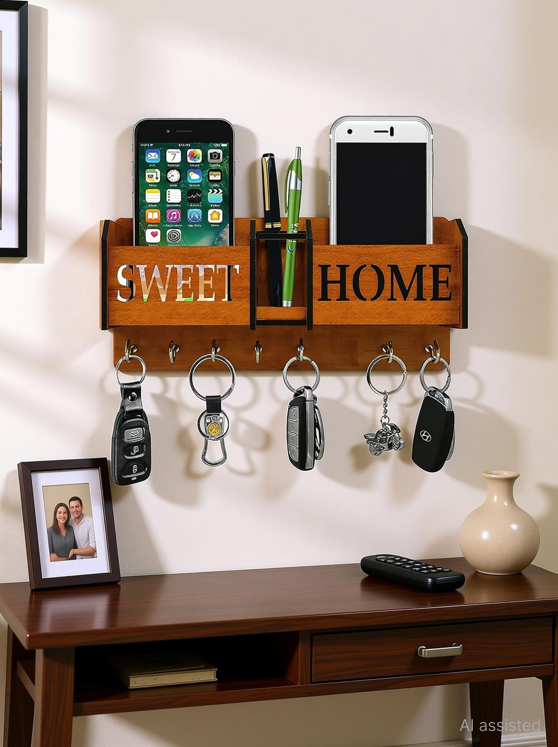 Image of SNDArt Home Decor items | Key Holder For Wall | Mobile Holder For Wall | Key Stand Wood Key Holder