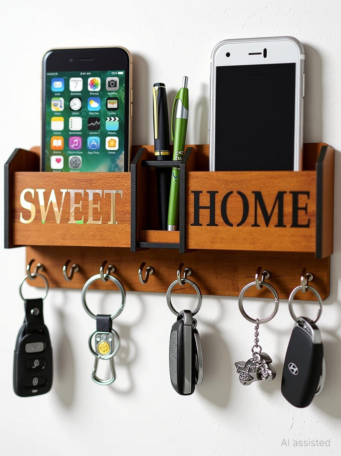 Image of SNDArt Home Decor items | Key Holder For Wall | Mobile Holder For Wall | Key Stand Wood Key Holder