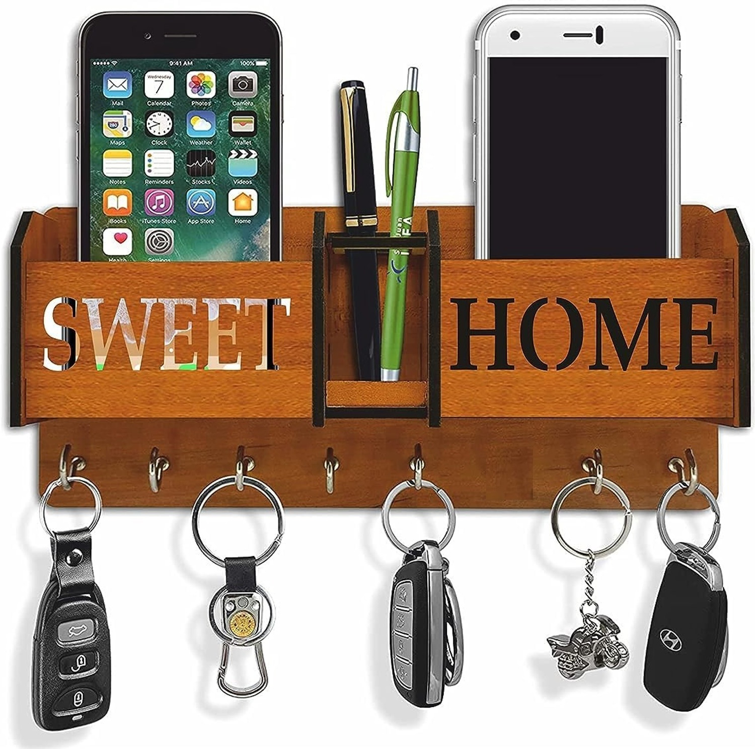 Image of SNDArt Home Decor items | Key Holder For Wall | Mobile Holder For Wall | Key Stand Wood Key Holder