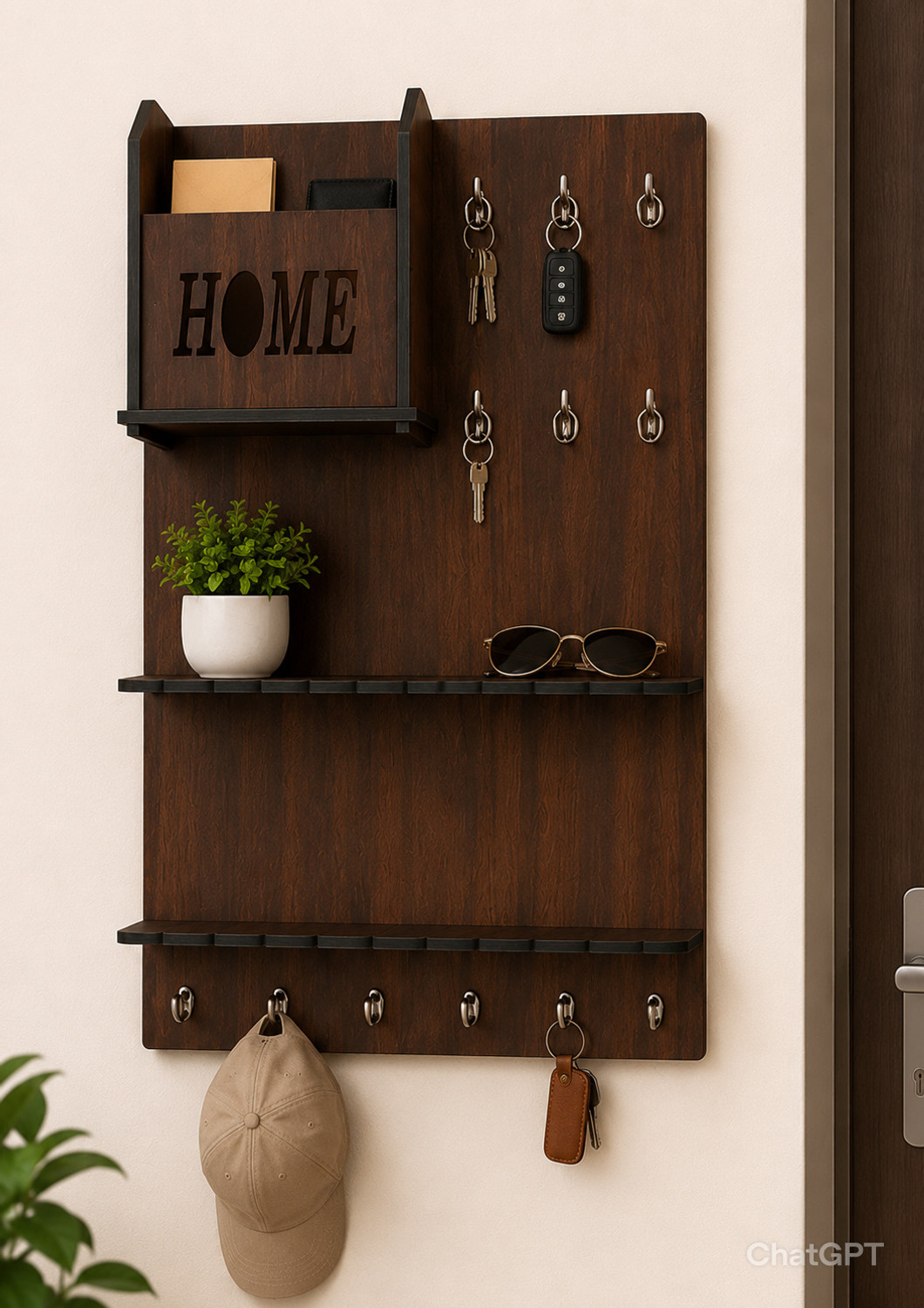 Image of LRR Wood Key Holder (12 Hooks, Brown)