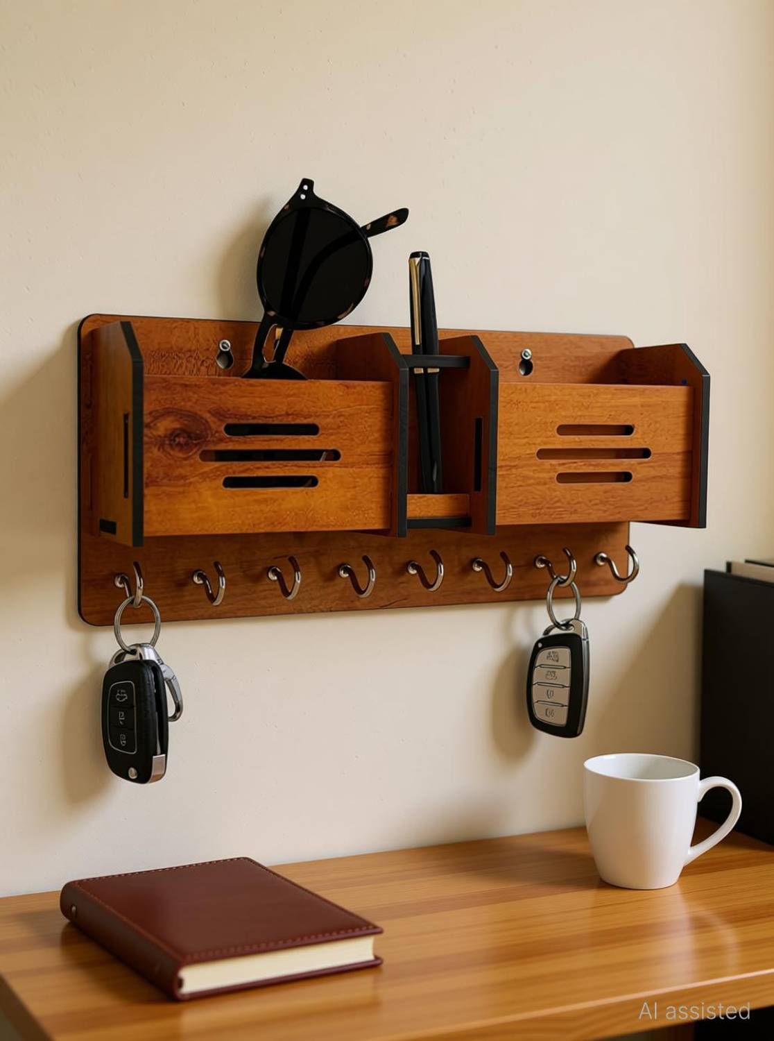 SK PARO Wood Key holder/key hanger/2box mobile stand/pen stand Wo... more