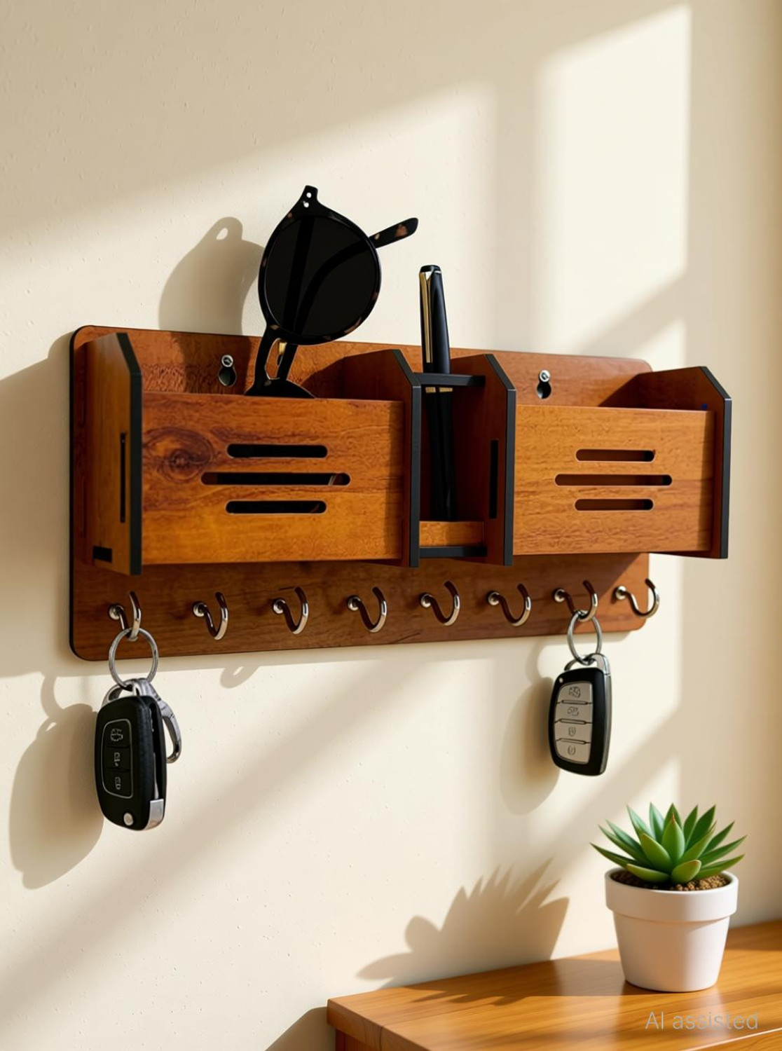 Image of SK PARO Wood Key holder /key hanger /2box mobile stand /pen stand Wood Key Holder