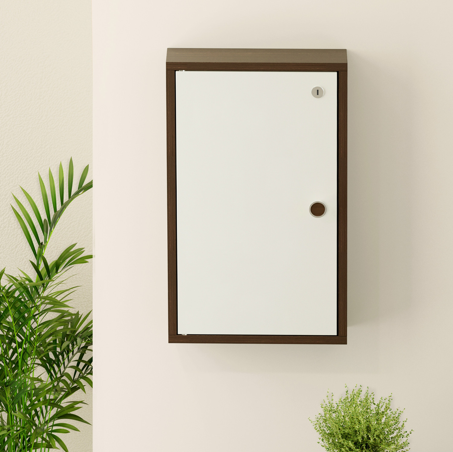Image of BLUEWUD Torene Wall Mount Key Box Cabinet, Key Holder with Locker Upto 40 Keys Wood Key Holder