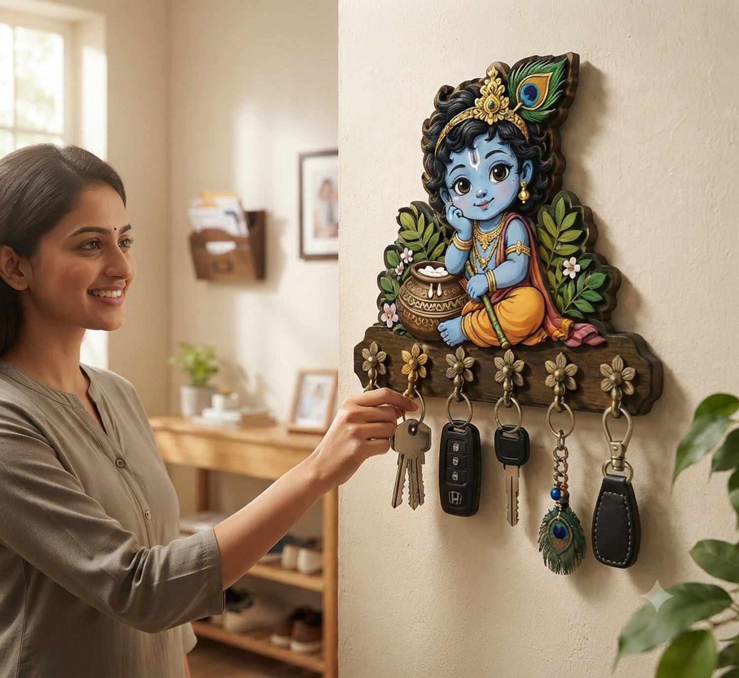 Image of VAYU CRAFT Wood Key Holder (6 Hooks)