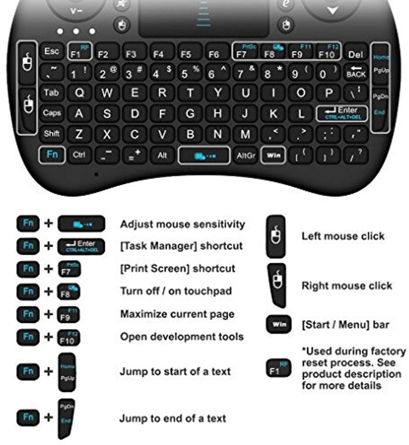 Image of Classictopp Mini Wireless Keyboard Touchpad Mouse Combo BK2569 Bluetooth Handheld Gaming Keyboard Compatible with Laptop