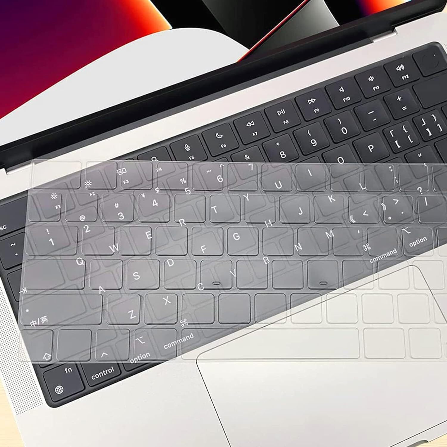 Image of Saco Silicone Keyboard Cover Compatible with MacBook Air 15 M3 A3114 M2 A2941 / Air 13.6 M3 A3113 /Pro 14 M3 M2 M1 A2918 A2992 A2779 /Pro 16 M3 M2 M1 A2991 A2780 Keyboard Skin
